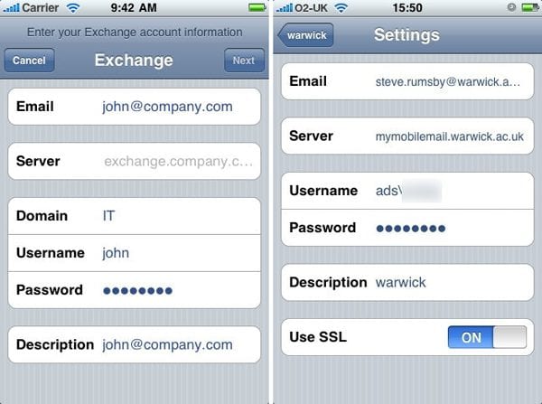 Настройка в iPhone доступа к Exchange-серверам