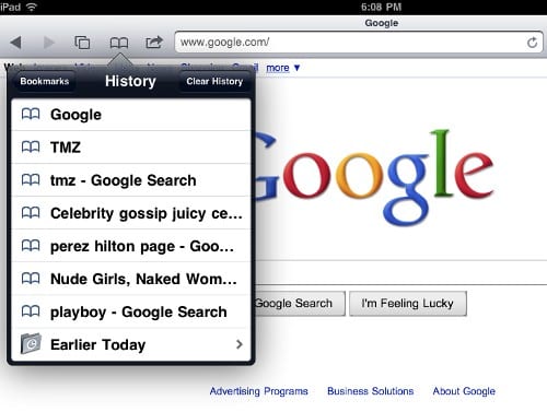 History List (Журнал истории) на iPad