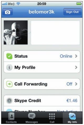 Настройки профиля в Skype