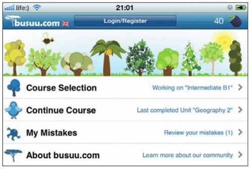 Главное меню программы «Изучай английский язык с Busuu.com!» 