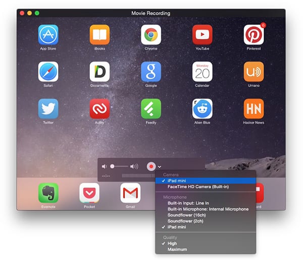QuickTime в качестве приложения записывающего экран iOS