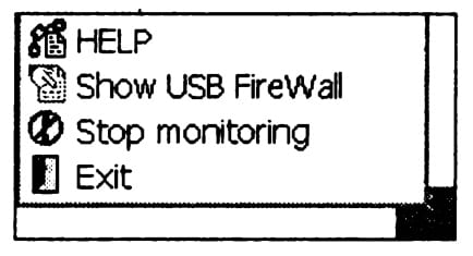 Диалоговое окно для возобновления отображения информации брандмауэра с помощью строки Show USB FireWall (Показать USB-брандмауэр)