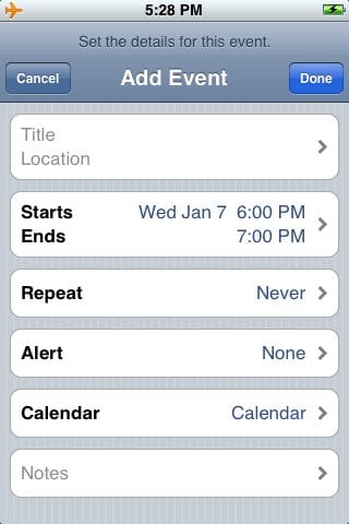 Добавить событие в календарь iPhone