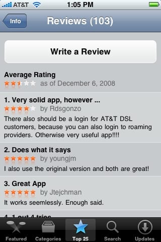 Страница рецензий и оценок приложения  App Store