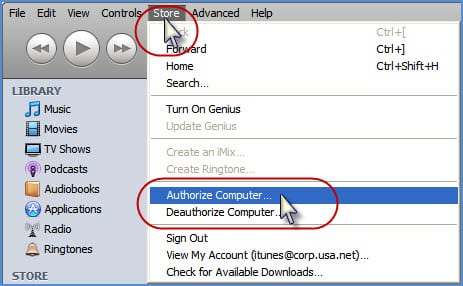 Авторизация компьютеров в iTunes