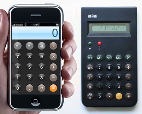 Дизайн калькулятора в iPhone напоминает, калькулятор, который спроектировал для Apple Браун, ученик Рамса.