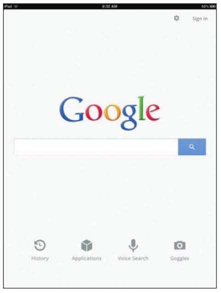 «Поиск в Google» на экране iPad 