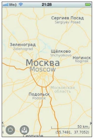 Карта Московской области на экране iPhone 